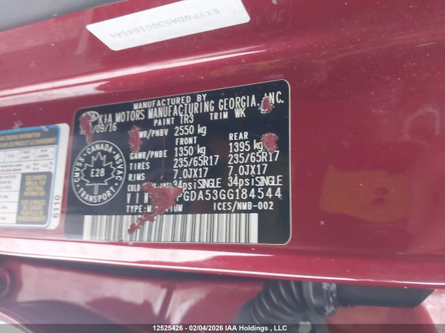 5XYPGDA53GG184544 KIA Sorento Lx/l