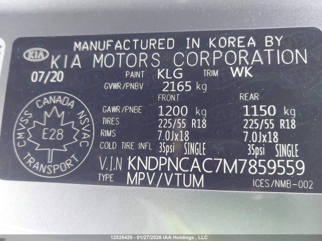 12525429 :رقم المزاد ، KNDPNCAC7M7859559 vin ، 2021 Kia Sportage Ex Premium S/ex S مزاد بيع