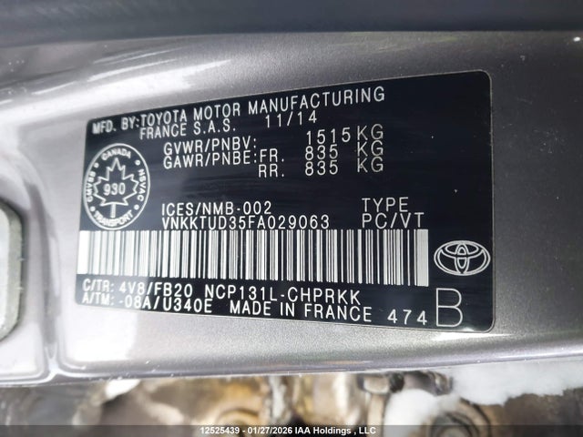 VNKKTUD35FA029063 Toyota Yaris