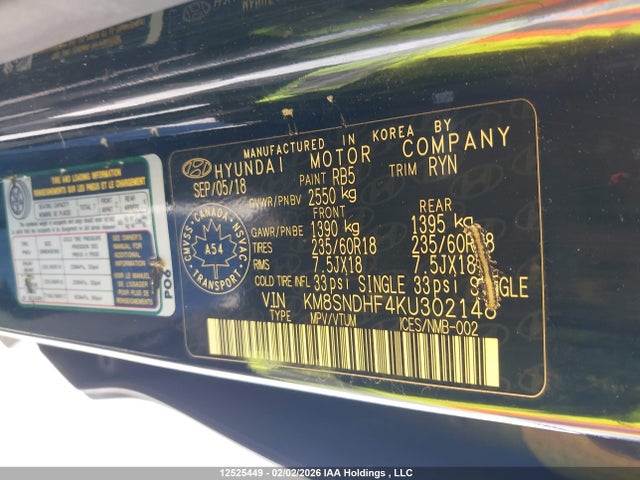 KM8SNDHF4KU302148 Hyundai SANTA FE XL