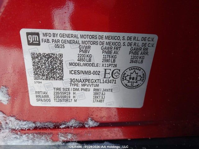 Продаж на аукціоні авто 2026 Chevrolet Equinox, vin: 3GNAXPEGXTL143471, номер лоту: 12525486