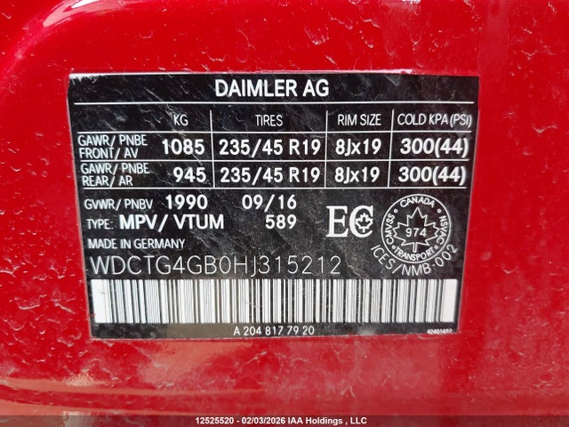 WDCTG4GB0HJ315212 Mercedes-Benz Gla 250 4matic