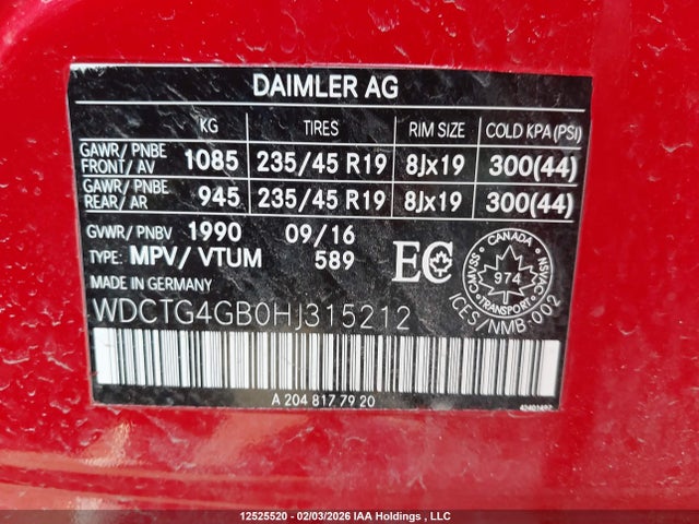 WDCTG4GB0HJ315212 Mercedes-Benz Gla 250 4matic