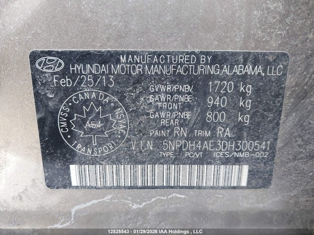 Продаж на аукціоні авто 2013 Hyundai Elantra, vin: 5NPDH4AE3DH300541, номер лоту: 12525543