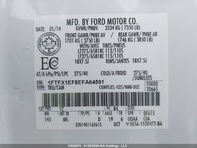 1FTFX1EF8EFA64591 Ford F150 Super Cab