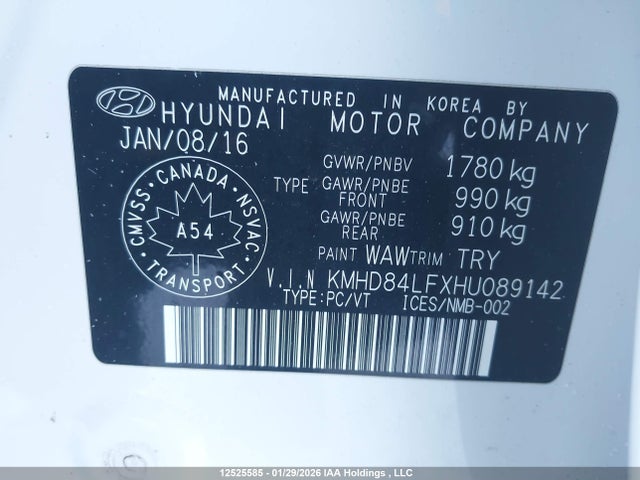 KMHD84LFXHU089142 Hyundai Elantra Gls