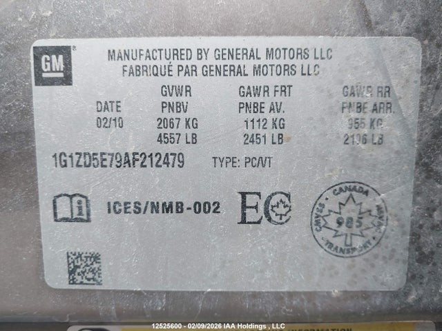 Aukcja sprzedaży 2010 Chevrolet Malibu 2lt, vin: 1G1ZD5E79AF212479, numer aukcji: 12525600