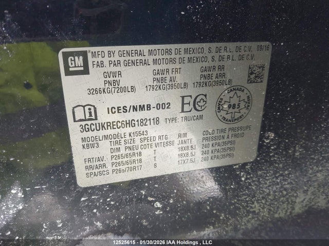 3GCUKREC6HG182118 Chevrolet Silverado K1500 Lt
