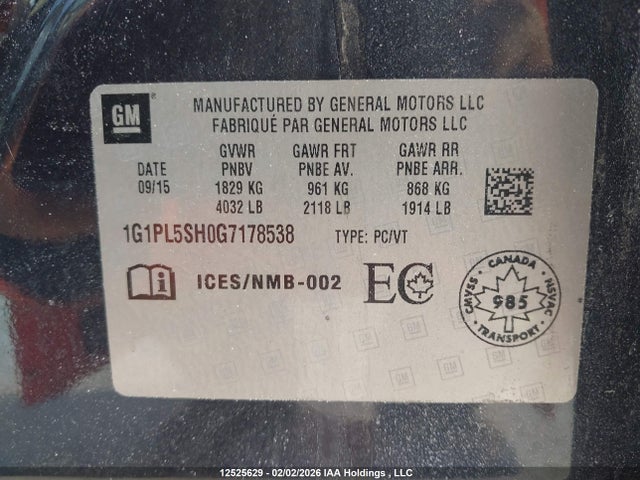 1G1PL5SH0G7178538 Chevrolet Cruze Limited 2ls