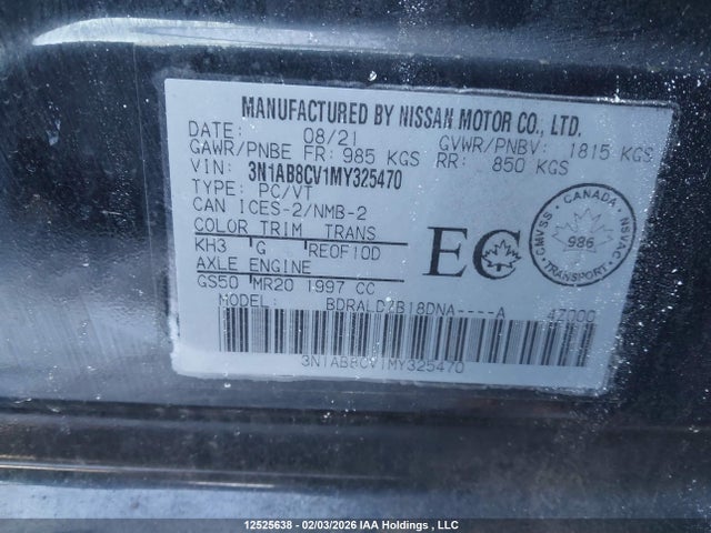 3N1AB8CV1MY325470 Nissan SENTRA SV
