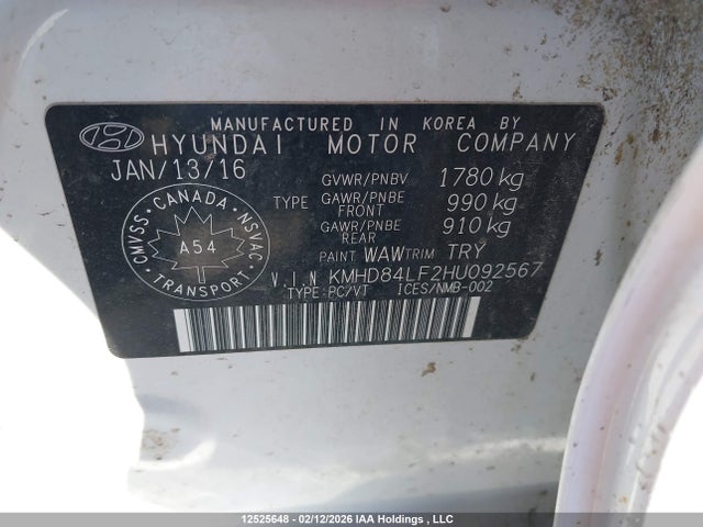 KMHD84LF2HU092567 Hyundai ELANTRA GL
