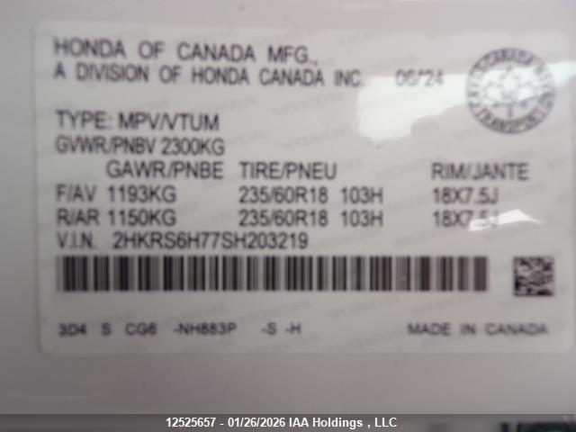 2HKRS6H77SH203219 Honda Cr-v Ex-l Hybrid