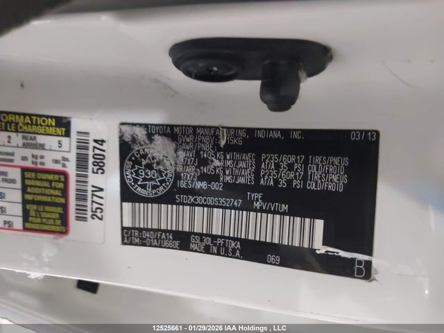 Продаж на аукціоні авто 2013 Toyota Sienna, vin: 5TDZK3DC0DS352747, номер лоту: 12525661