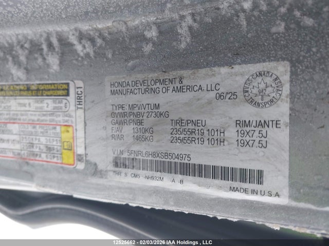5FNRL6H8XSB504975 Honda Odyssey Touring