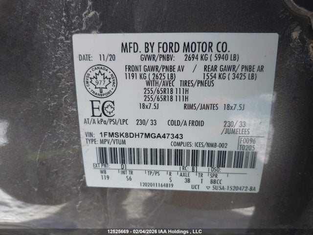 1FMSK8DH7MGA47343 Ford EXPLORER XLT
