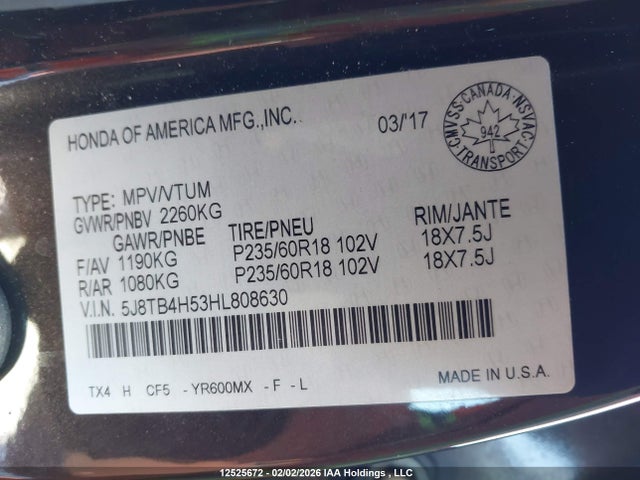 5J8TB4H53HL808630 Acura Rdx Tech