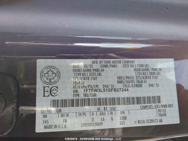 1FTFW3L51SFB27244 Ford F150 Xlt