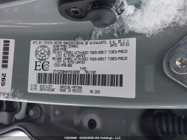 3TYDZ5BN4NT010309 Toyota Tacoma