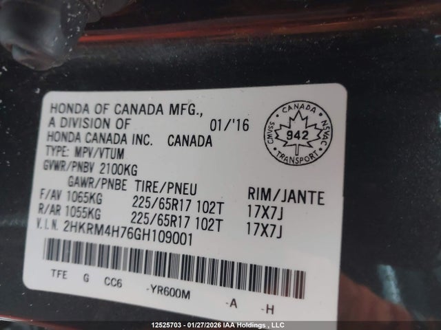 2HKRM4H76GH109001 Honda CR-V EXL