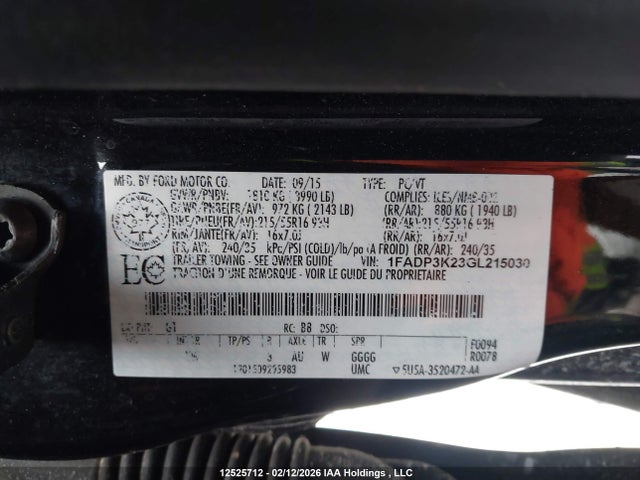 1FADP3K23GL215030 Ford Focus