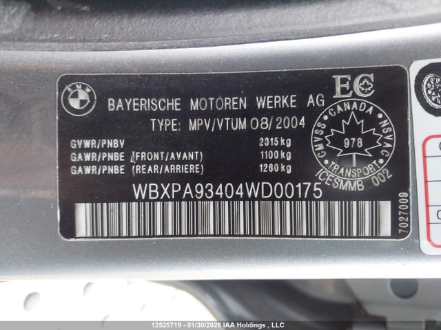 Продажа на аукционе авто 2004 Bmw X3 3.0i, vin: WBXPA93404WD00175, номер лота: 12525719
