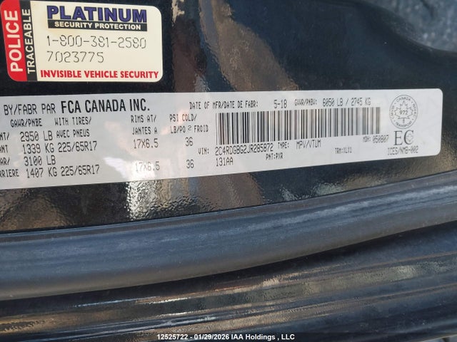 12525722 :رقم المزاد ، 2C4RDGBG2JR285872 vin ، 2018 Dodge Grand Caravan Se مزاد بيع