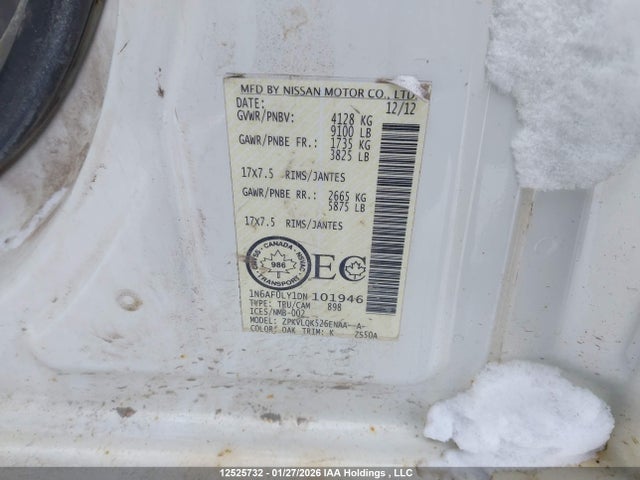 Aukcja sprzedaży 2013 Nissan Nv 2500/3500, vin: 1N6AF0LY1DN101946, numer aukcji: 12525732