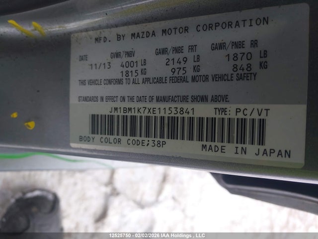 JM1BM1K7XE1153841 Mazda Mazda3 Gx-sky
