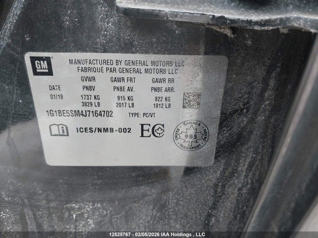 1G1BE5SM4J7164702 Chevrolet Cruze Lt Auto