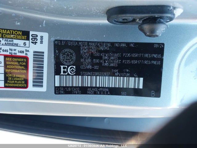 5TDGRKEC5RS222837 Toyota Sienna Le/xle/platinum/xse/limited