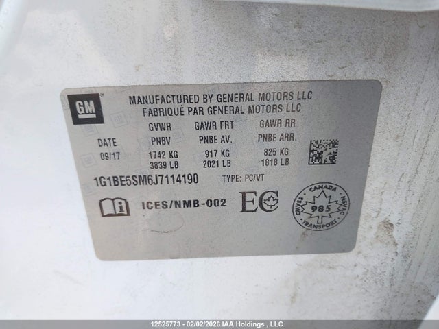 1G1BE5SM6J7114190 Chevrolet CRUZE LT