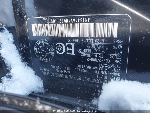 JN1BJ1AV1MW321105 Nissan Qashqai S