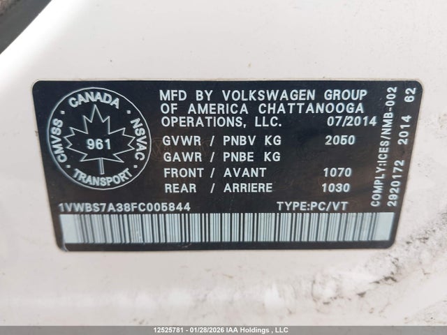 Volkswagen PASSAT SE 2015 1VWBS7A38FC005844 Image 9