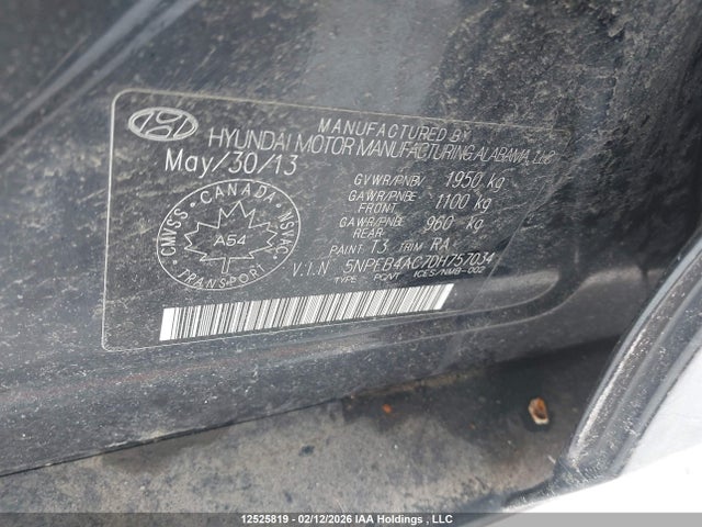 12525819 :رقم المزاد ، 5NPEB4AC7DH757034 vin ، 2013 Hyundai Sonata Gl/gls مزاد بيع