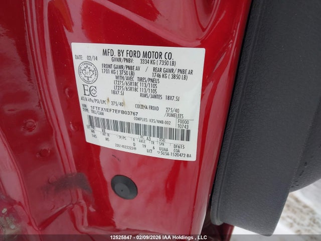 12525847 :رقم المزاد ، 1FTFX1EF7EFB03767 vin ، 2014 Ford F-150 Xlt مزاد بيع