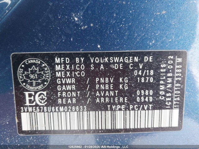 3VWE57BU6KM026633 Volkswagen JETTA SEL