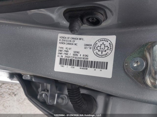 12525864 :رقم المزاد ، 2HGFC2F60JH018599 vin ، 2018 Honda Civic Lx مزاد بيع