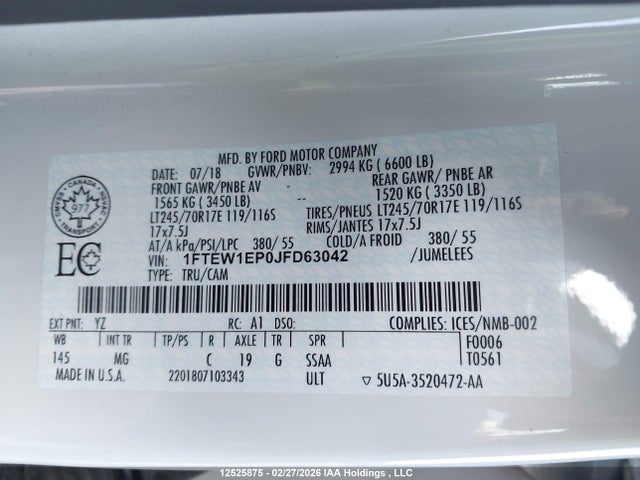 2018 Ford F150 Supercrew მანქანა იყიდება აუქციონზე, vin: 1FTEW1EP0JFD63042, აუქციონის ნომერი: 12525875