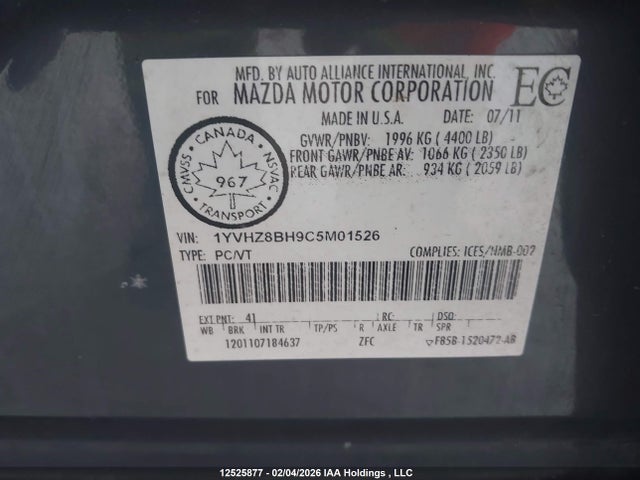 Продаж на аукціоні авто 2012 Mazda Mazda6 Gs-i4, vin: 1YVHZ8BH9C5M01526, номер лоту: 12525877