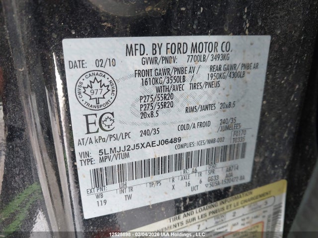 12525898 :رقم المزاد ، 5LMJJ2J5XAEJ06489 vin ، 2010 Lincoln Navigator مزاد بيع