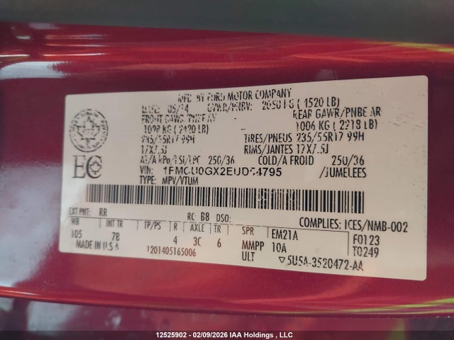 1FMCU0GX2EUD54795 Ford ESCAPE SE
