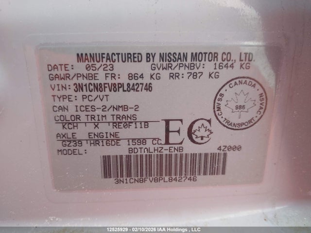 Aukcja sprzedaży 2023 Nissan Versa Sr, vin: 3N1CN8FV8PL842746, numer aukcji: 12525929