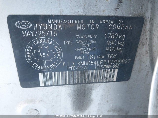 KMHD84LF2JU709827 Hyundai ELANTRA GL