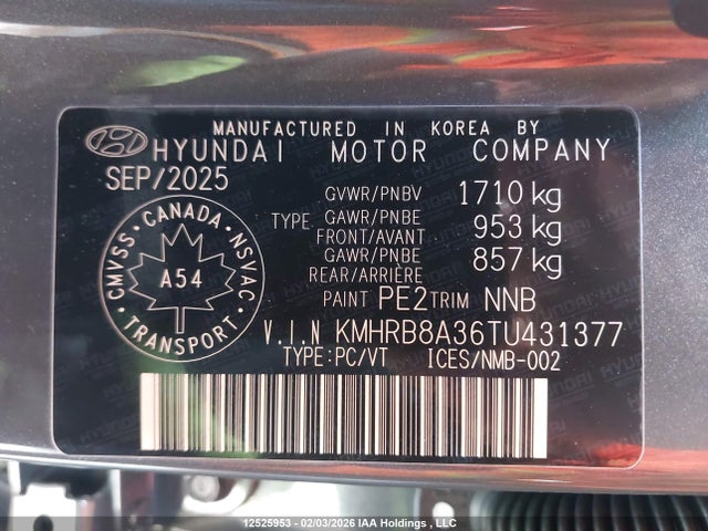 KMHRB8A36TU431377 Hyundai Venue