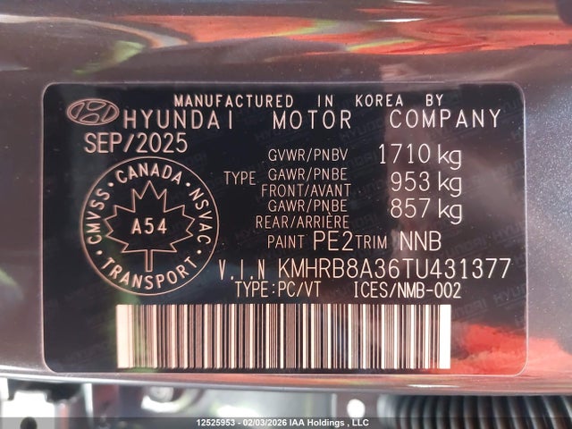 KMHRB8A36TU431377 Hyundai Venue