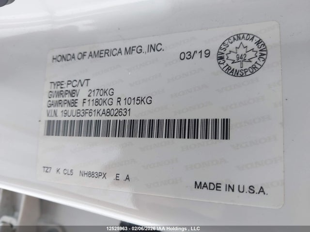 19UUB3F61KA802631 Acura Tlx Technology/a-spec