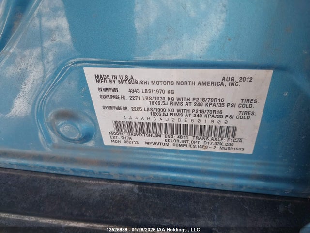 Aukcja sprzedaży 2013 Mitsubishi Rvr Se, vin: 4A4AH3AU2DE601900, numer aukcji: 12525989