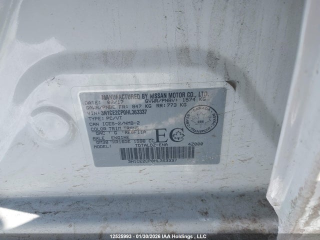 3N1CE2CP0HL363337 Nissan Versa Note S/s Plus/sv/sl/sr