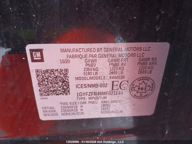 1GYFZFR49MF021144 Cadillac XT4 SPORT