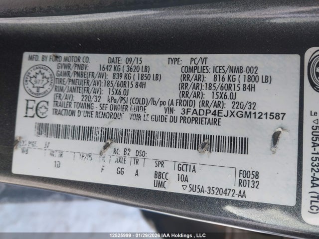 3FADP4EJXGM121587 Ford FIESTA SE